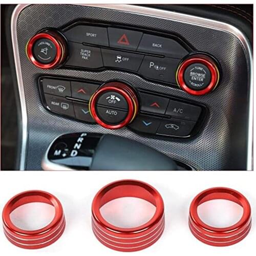 3Pcs Car Air Conditioning Audio Switch Knob Decoration Cover Ring Accessories for Dodge Challenger Charger 2015-2019
