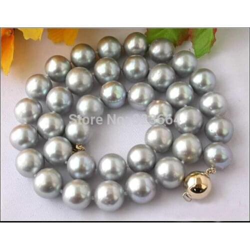 AAA+++ 17.5" 12MM GRAY ROUND FW CULTURED PEARL NECKLACE