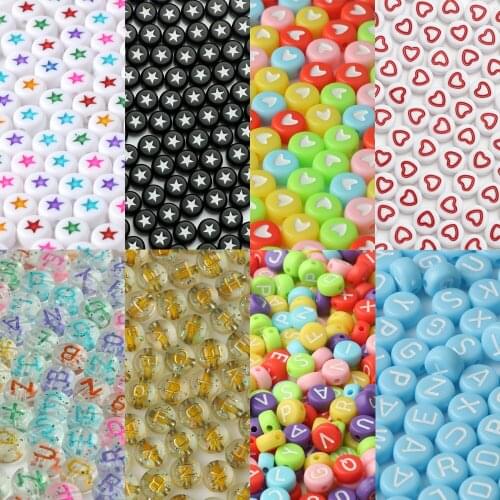 Mixed Letter Acrylic Beads Flat Round Heart Star Alphabet Cube Loose Spacer Beads For Jewelry Making Handmade Necklace Bracelet