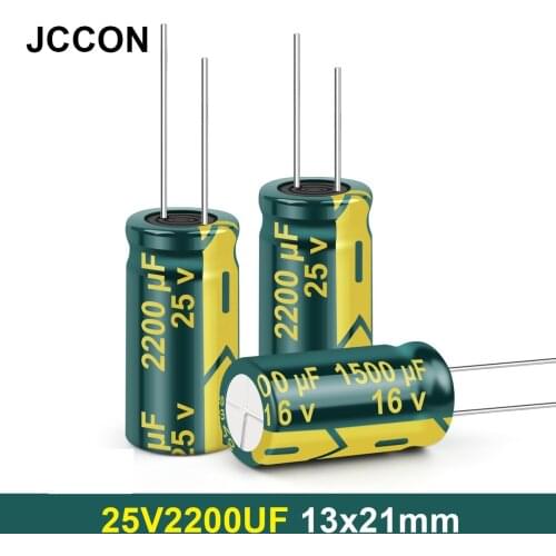 JCCON Aluminum Electrolytic Capacitor 25V2200UF 13x21 High Frequency Low ESR Capacitors