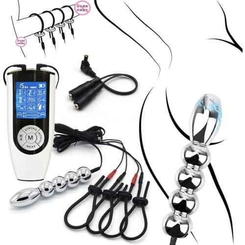 BDSM Strong Electric Shock Metal Anal Bead Plug Electro Stimulation Penis Ring Prostate Massage Butt Plug Medical Male Sex Tool