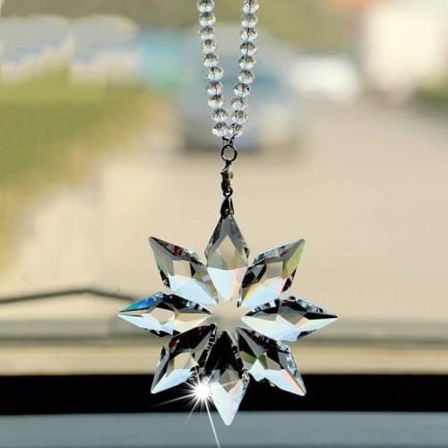 Car styling Pendant Transparent Crystal rearview mirror Decoration Snowflake Hanging Trim Christmas Gifts Auto Accessories