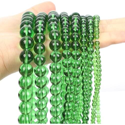 Natural Stone Beads Smooth Green Glass Round Loose Spacer Bead For Jewelry Making DIY Charm Bracelets Accessories 4/6/8/10/12MM