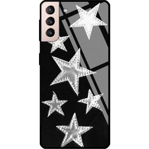Black Velvet Stars Tempered Glass Case For Samsung Galaxy S21 Ultra Note 20 S8 S9 S10 Note 10 Plus S20 FE