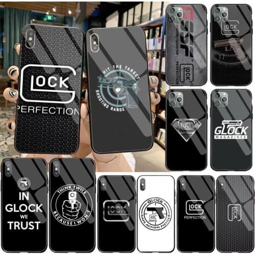 CUTEWANAN Glock Handgun Luxury Unique Design Phone Cover Tempered Glass For iPhone 11 Pro XR XS MAX 8 X 7 6S 6 Plus SE 2020 case