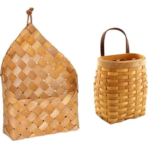 Wooden Hand-woven Wall Hanging Mount Fruit Storage Basket Bread Serving Tray Multipurpose Handcrafted Platter Retro Classic Picn