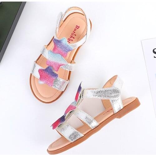 Toddler Girls Sparkle Sandals for Summer Kids Star Shoes Baby Girls Birthday Party Flats Flower Girls Shoes Pink Children White