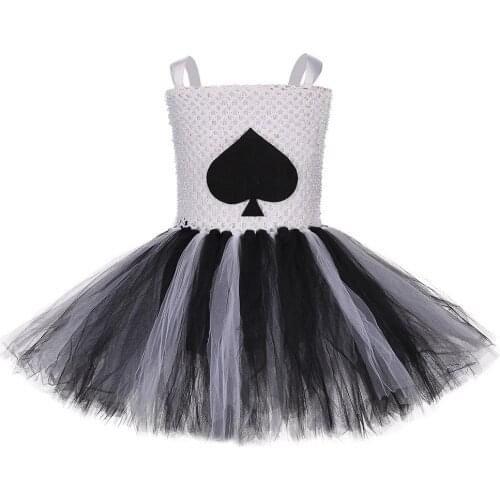 Child Queen of Hearts Halloween Costume for Girls Black Queen of Hearts Fancy Dress Costume Kids Sleeveless Tutu Dress Vestidos