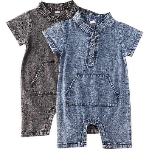 0-24M Newborn Boys Denim outfit Shorts Sleeve Romper Jumpsuit Cotton Summer Clothes 0-18Months