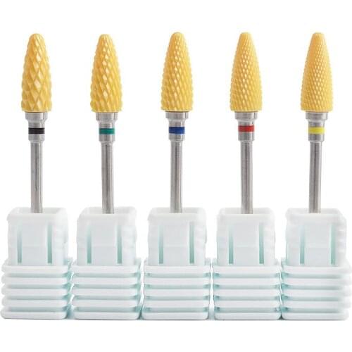 Electric Nail Drill Accessories Mini Ceramic drill Bits Yellow Grinding Head High Wear Nail Polishing Pedicure Machine Tools TN