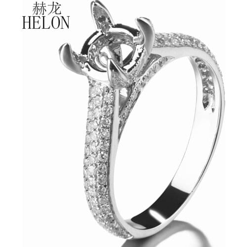 HELON 6-7mm Round Cut Solid 14K White Gold 0.5ct Natural Diamonds Semi Mount Ring Setting Women Trendy Fine Jewelry Diamond Ring