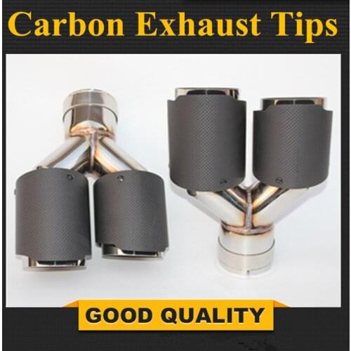 2PCS: Dual Carbon fiber stainless steel universal Auto exhaust tip Exhaust muffler Tip For bmw e90