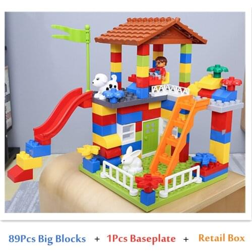 89Pcs Big Particle Building Blocks Castle Compatible with Duploed Slide Colorful House DIY Educational Toys For Children