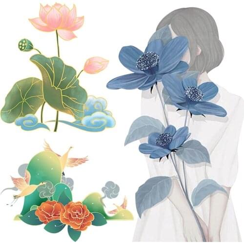 Beautiful Lotus Thermo-stickers On Clothes Thermoadhesive Patches On Clothes Flowers Sticker Iron On Tranfers For Clothing Dress