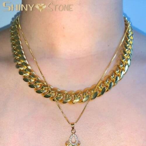 Punk Miami Cuban Choker Necklace Collar Statement Hip Hop Big Chunky Gold Color 14mm Width Thick Chain Necklace Women Jewelry