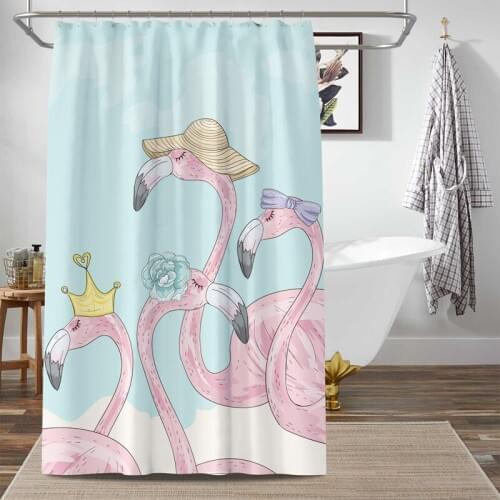 Hot Flamingo Shower Curtain Washable Bath Decor Polyester Fabric Cute Animal Print White Bathroom Curtain rideau de douche T295