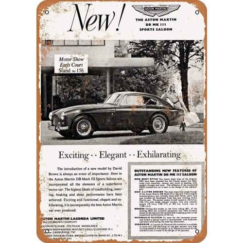 LZLQR Vintage Metal Tin Sign 8 x 12 Inch 1958 Aston Martin DB MK II Sports Saloon Wall Decor