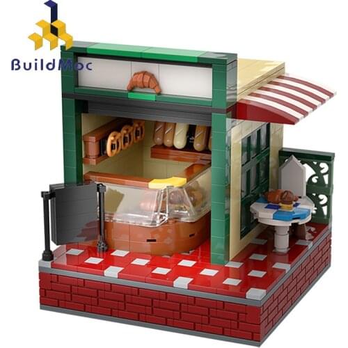 MOC-33130 City Street Bakery Shop House Architecture Retail Store Snack Bar Model Building Blocks Educational Toys For Kid Gifts