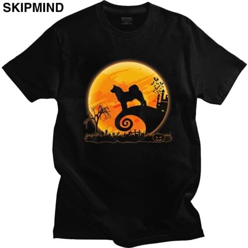 Fashion Tshirt Akita Inu And Moon T Shirt Men Soft Cotton Leisure T-shirt Short Sleeved Dog Lover Gift Tee Tops Clothing Merch