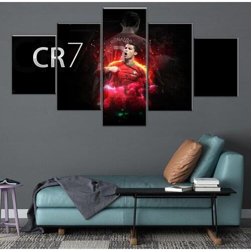 Canvas Wall Art Modular Picture Framework Modern Decoration 5 Pieces Sports CR7 Cristiano Ronaldo HD Printed Boys Room Poster