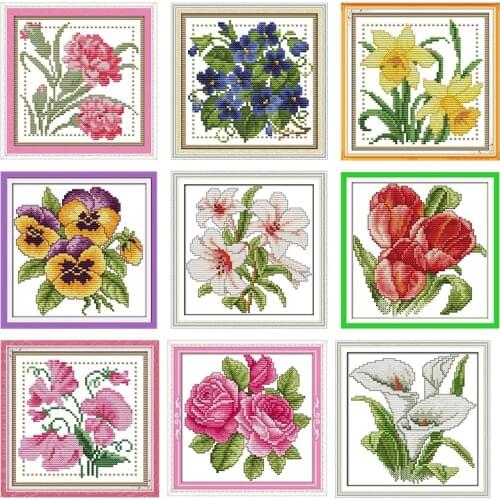 December Flower and Happy Flower Series Cross Stitch Kit DIY Floral Pattern 14CT 11CT Canvas Printed Embroidery Set Needlework
