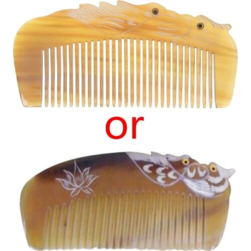 New Luxury Natural Horn Hair Comb Handcraft With Mandarin Duck Carvings Handle R3MF