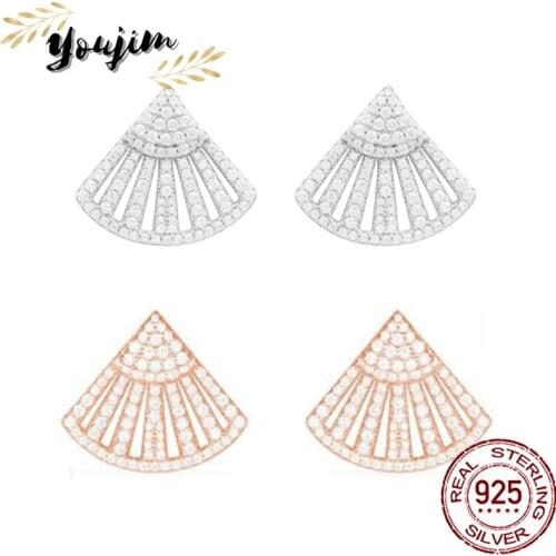 New Womens Fan-shaped Zircon 925 Silver Stud Earrings Elegant Luxury Monaco Exquisite Jewelry Gift