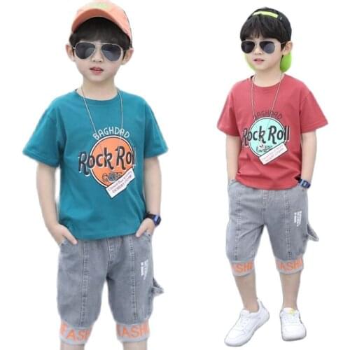 Baby boys summer clothing sets 3-13Y big kids tops+shorts 2pcs/set children fashionable sport sets boys jeans childred outwear