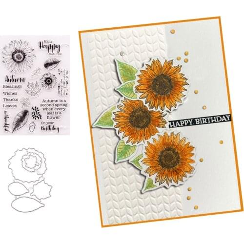 Sunflower Blessing Phrase Metal Cutting Dies and Clear Stamps for DIY Scrapbooking Crafts Card Make Photo Album Sheet Decoration