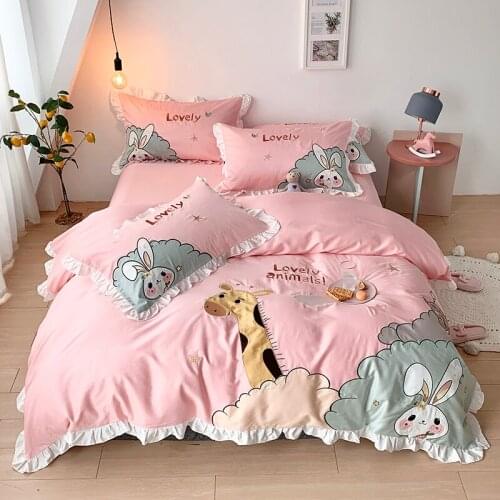 100% Egyptian Cotton Bedding Queen King size 4Pcs Giraffe pattern cartoon Duvet Cover Bed sheet Pillow shams