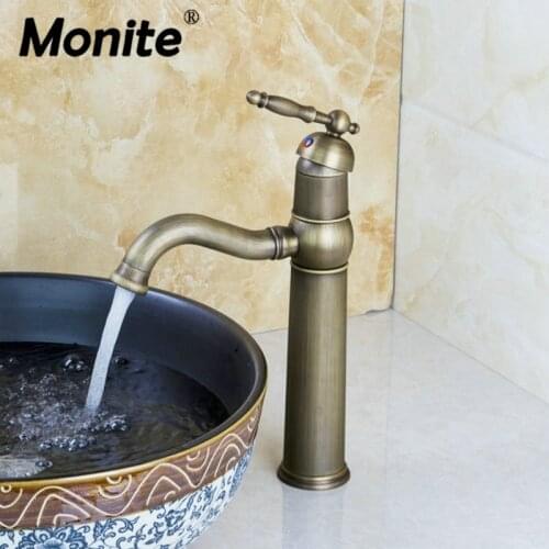 Plated Antique Brass Stream Swivel Rotated Spout Tall Bathroom Water Tap Kitchen Bath Wash Basin Faucet Sink Mixer Tap