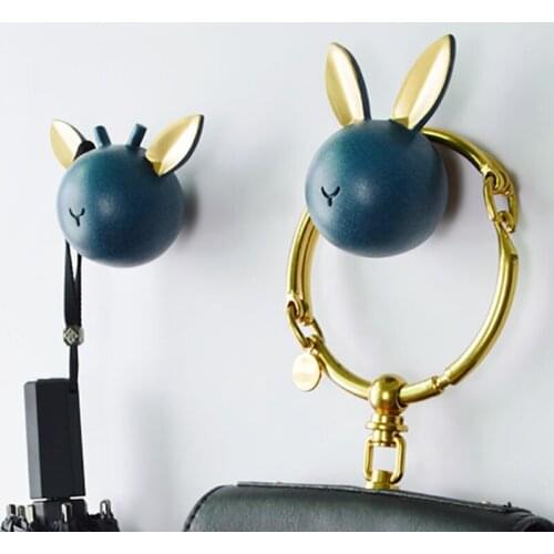 Simple Resin Imitation Wood Wall Rabbit Hook Decoration Home Bathroom Kitchen Cartoon Animal Coat Key Jewelry Towel Hook Single