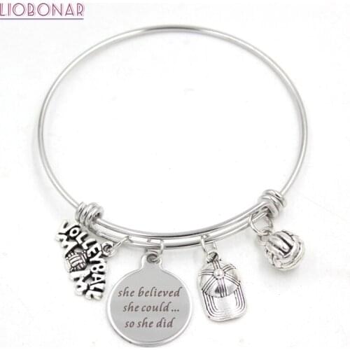 10PCS Stainless Steel Bracelet Wire Adjustable Bangle Sport Volleyball mom Charm Bracelet Bangle for Mother Jewelry Gifts
