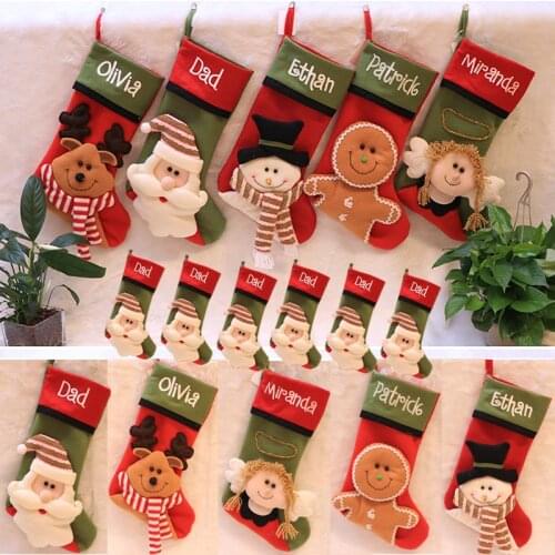 Christmas Stocking Holder Cute Gingerbread Man Ornament Party Tree Hanging Decoration Lovely Cotton Pattern Stockings Gift Bag