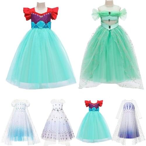 Mermaid Elsa Anna Aladdin Princess Dress Litter Mermaid Cosplay Costume Party Halloween Dress