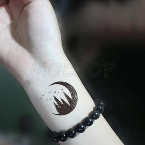 Tattoo Sticker bird moon crescent planet tree small body art Water Transfer Temporary Fake tatto flash tatoo for kid girl men