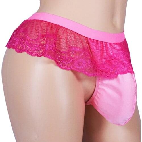 2019 Sexy Mens Sheer Sissy Panties Underwear Mens Lace Thongs Bowknot Jockstraps Bikini Briefs Underwear jockstrap