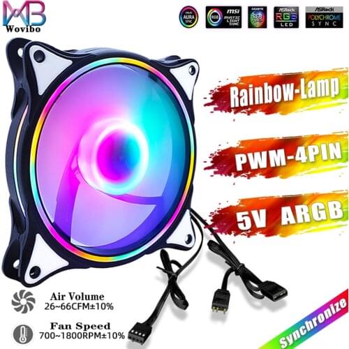 Wovibo 120mm ARGB Fan 5V 3PIN Pwm 4PIN 12V DC Rainbow RGB Mute Silent Computer Case Cooling Fans Cooler Ventilador Aura Sync