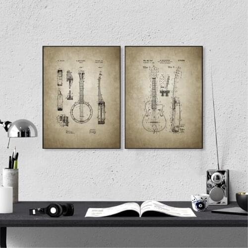 Guitar Patent Vintage Posters and Prints Musician Gifts Music Wall Art Canvas Painting Pictures for Living Room Home Decor