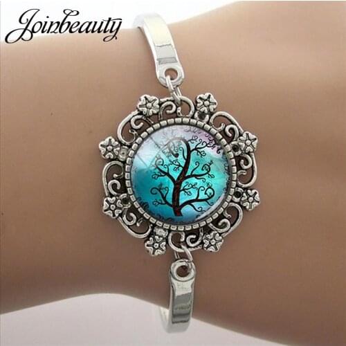 JOINBEAUTY Bohemian Style Life of Tree Charm Lace Bracelets Women Handmade Round Glass Cabochon Bangle Girls Gift Jewelry C155