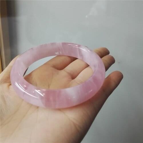 Inner Diameter 58mm Genuine Natural Pink Quartz Crystal Woman Bangle Bracelets