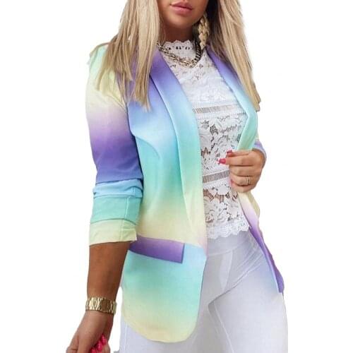 Women Suits Office Lady Blazer Colorful Print Lapel Autumn Winter Long Sleeve Cardigan Fashion Suits Coat Slim Formal Wear