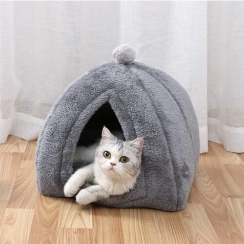 Winter Warm Pet Cat Bed Cats House Foldable Dog Beds Non-slip Bottom Pet Beds Tent Removable Washable Cats Nest Puppy Dog Kennel