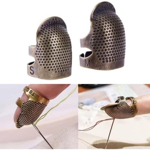 1Pcs Antique Gold Metal Protective Punch Needle Sewing Knitting Accessories Needlework Finger Tip Stitching Hoop Thimble Ring