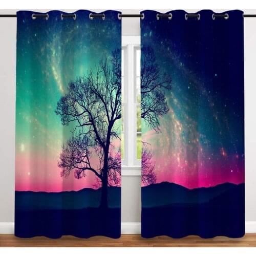 2 Pcs/set Big Tree Image Digital Printing Thickened Cloth Curtain Nordic Window Blackout Curtains for Bedroom and Living Room