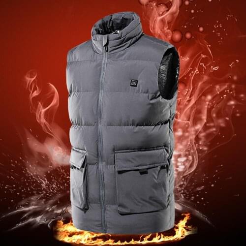 2020 Men Outdoor USB Heating Vest Jacket Men Winter Electric Thermal Clothing Waistcoat For Hiking Fishing Skiing