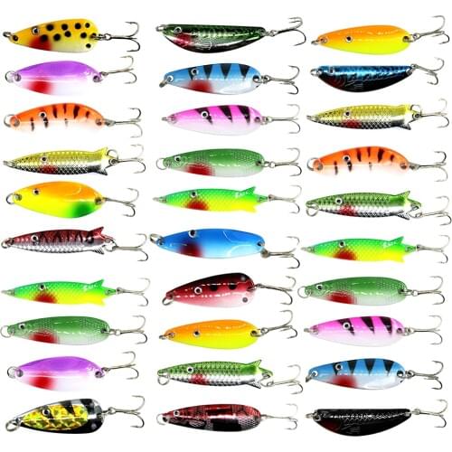 30Pcs Fishing Metal Lures Mixed Color Casting Fishing Spinner Baits Spoon Fishing Lures With Sharp Treble Hooks Kit Hard Lure #2
