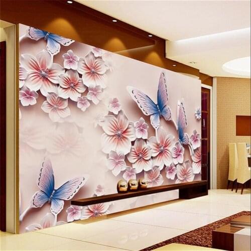 Beibehang 3D photo wallpaper Relief murals TV backdrop romantic butterfly orchid flowers 3D large wall mural Modern painting