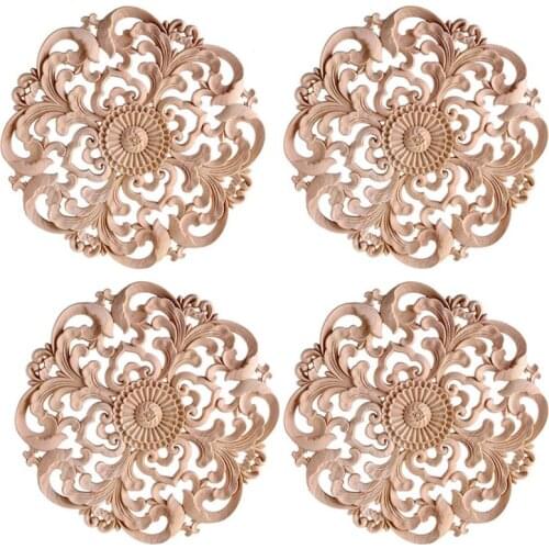 4Pcs Wooden Carved Onlay Applique Unpainted Wood Applique Vintage European Style Carved Decal for Furniture Decoration