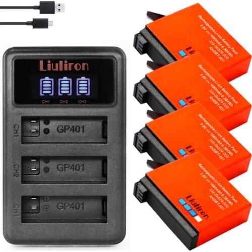 4Pcs 1680mAh Gopro Hero 4 Battery Replacement + LED 3-Slots USB Charger for GoPro HERO4 GoPro AHDBT-401 Action Camera Bateria